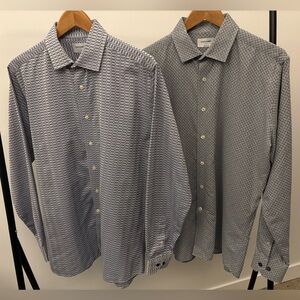 Duchamp Collared Shirts Set Of 2 Geometric Designs Gray/Blue Tailored Fit 17/43